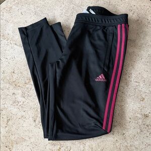 adidas Tiro Black Joggers with Magenta Stripes